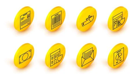 Set line Document with graph chart, Mail and e-mail, Medical hospital build.. イラスト素材