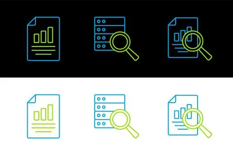 Set line Document with graph chart,  and Server icon. Vector Illustrazione stock