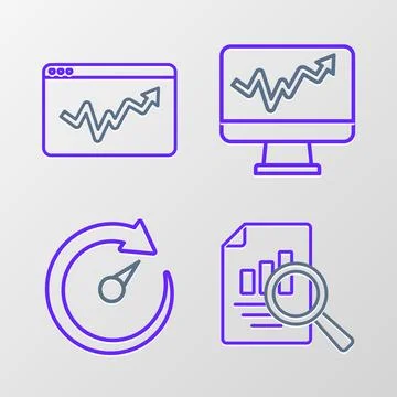 Set line Document with graph chart, Digital speed meter, Monitor and Graph .. Stock Illustration