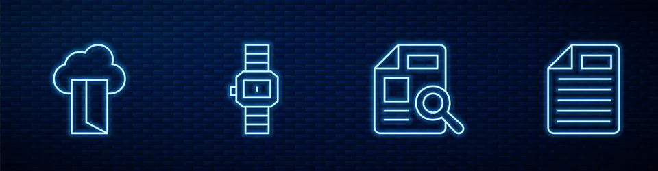 Set line Document with graph chart, Cloud database, Wrist watch and File do.. 스톡 일러스트