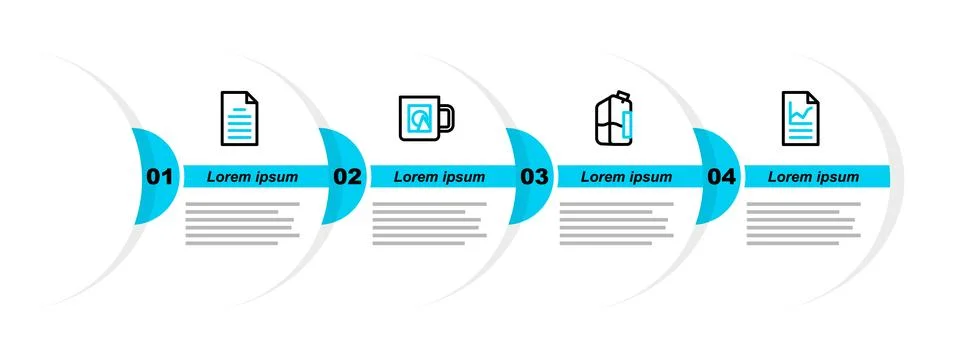 Set line Document with graph chart, Printer ink bottle, Coffee cup and File.. Stock Illustration