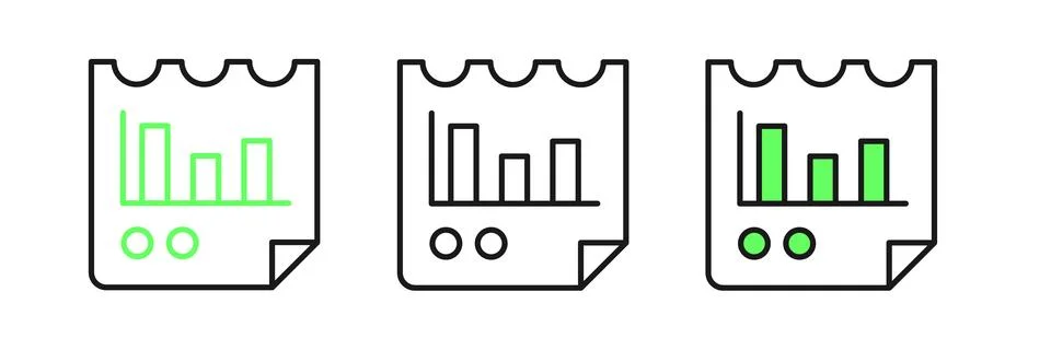 Set line Document with graph chart icon isolated on white background. Repor.. Illustrazione stock