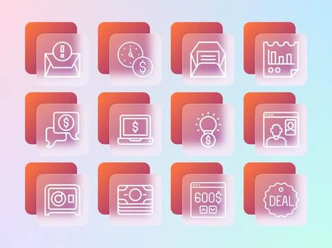 Set line Document with graph chart, Stacks paper money cash, Light bulb dol.. 库存插图