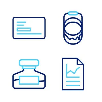 Set line Document with graph chart, Ink bottle, Paint bucket and Business c.. Stock Illustration