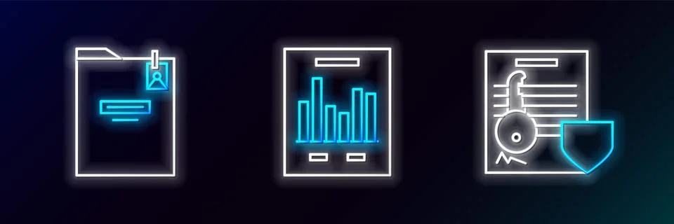 Set line Document with key with shield, Personal folder and graph chart ico.. Stock Illustration