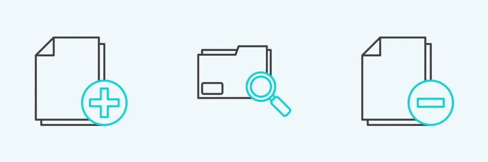 Set line Document with minus, Add new file and Search concept folder icon. .. イラスト素材