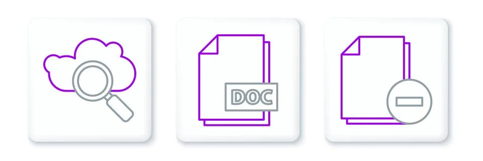 Set line Document with minus, Search cloud computing and DOC file document .. Illustrazione stock