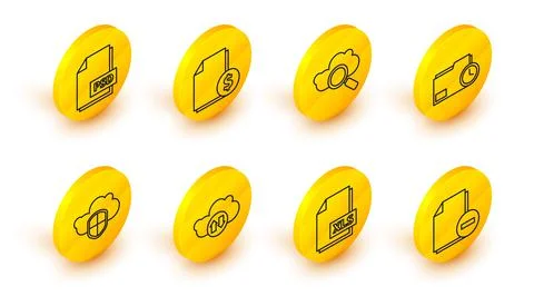 Set line Document with minus, XLS file document, Cloud download and upload Illustrazione stock