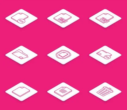Set line Document with minus, XLS file document, TXT, folder, protection co.. Stock Illustration