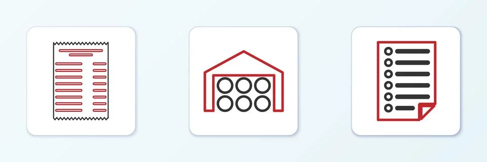 Set line Document, Paper or financial check and Warehouse icon. Vector Stockillustratie