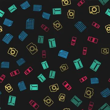 Set line Document, Paper or financial check, Photo camera and package for mil Stockillustratie