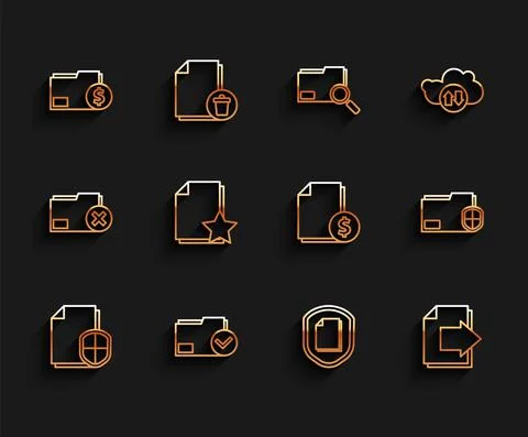 Set line Document protection concept, folder and check mark, Finance document Illustrazione stock