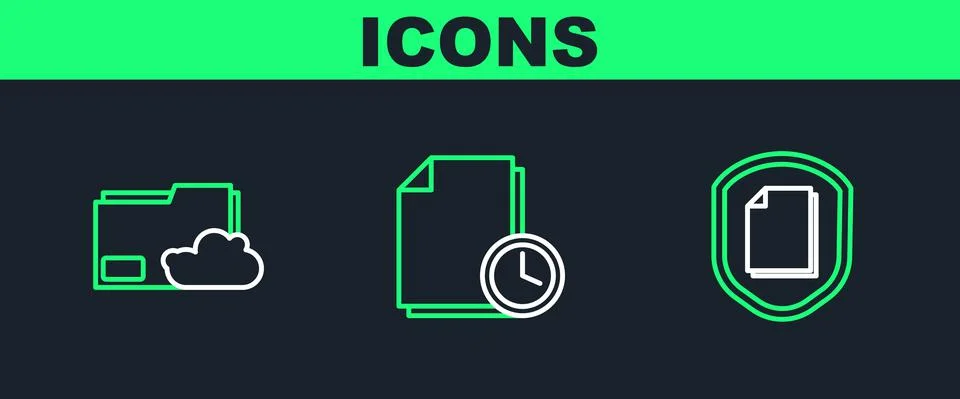 Set line Document protection concept, Cloud storage text document folder and 스톡 일러스트