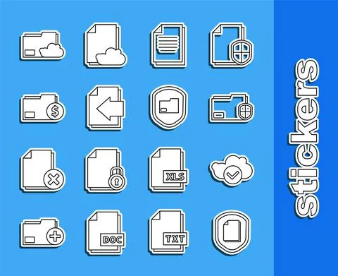 Set line Document protection concept, Cloud with check mark, folder, Next page Stockillustratie