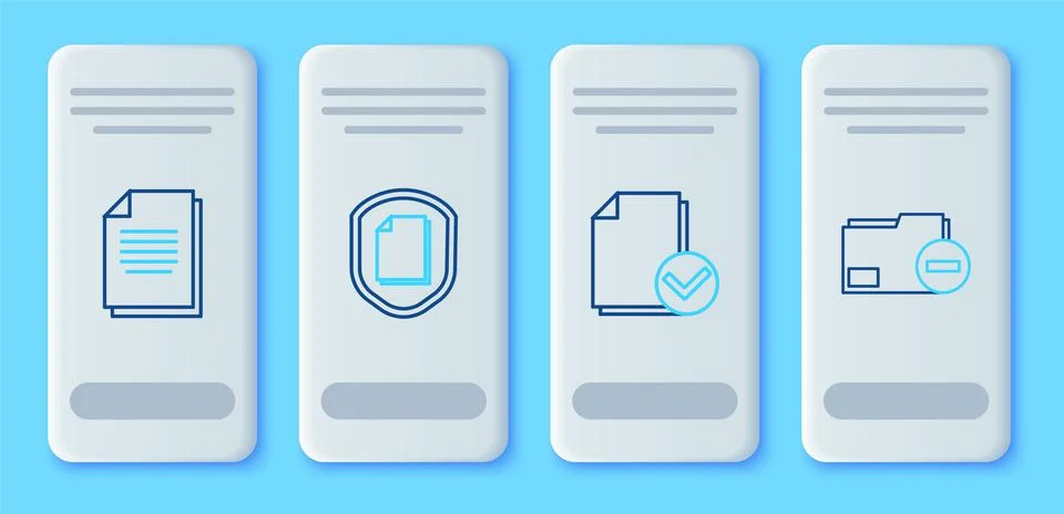 Set line Document protection concept, and check mark,  and folder with minus  스톡 일러스트