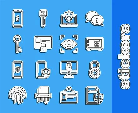 Set line Document protection concept, Safe combination lock wheel, Laptop 库存插图