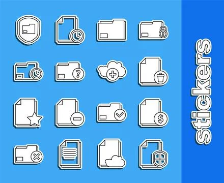 Set line Document protection concept, Finance document, Delete file, folder.. Illustrazione stock