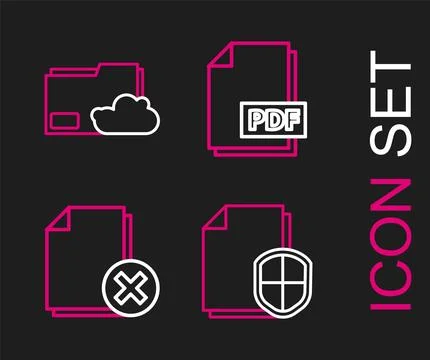 Set line Document protection concept, Delete file document, PDF and Cloud s.. 库存插图