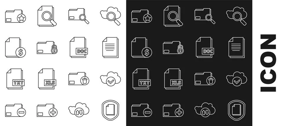 Set line Document protection concept, Cloud with check mark, Search folder,.. イラスト素材