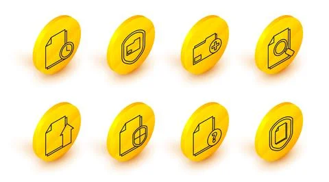 Set line Document protection concept, Unknown document, Upload file, with s.. Stock Illustration