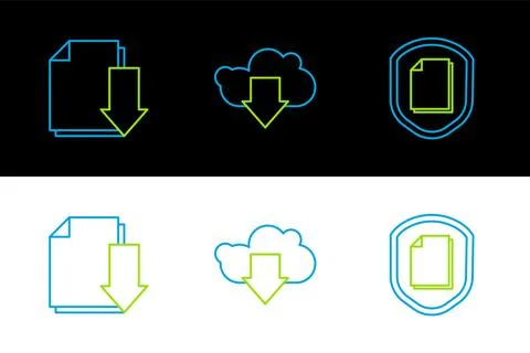 Set line Document protection concept, with download and Cloud icon. Vector 스톡 일러스트