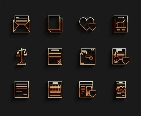 Set line Document, Report file document, Mail and e-mail, Shopping building with Ilustración de archivo