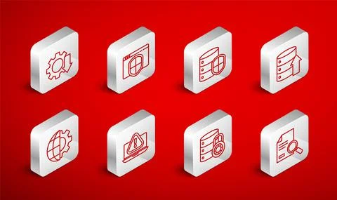 Set line Document with search, Browser shield, Server, Server, Data, Web Hosting Stockillustratie