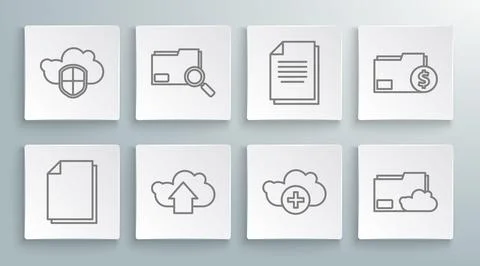 Set line Document, Search concept with folder, Cloud upload, Add cloud, sto.. Stock-Illustration