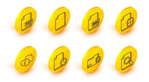 Set line Document with search, folder protection, clock, Cloud upload, concept Stock Illustration