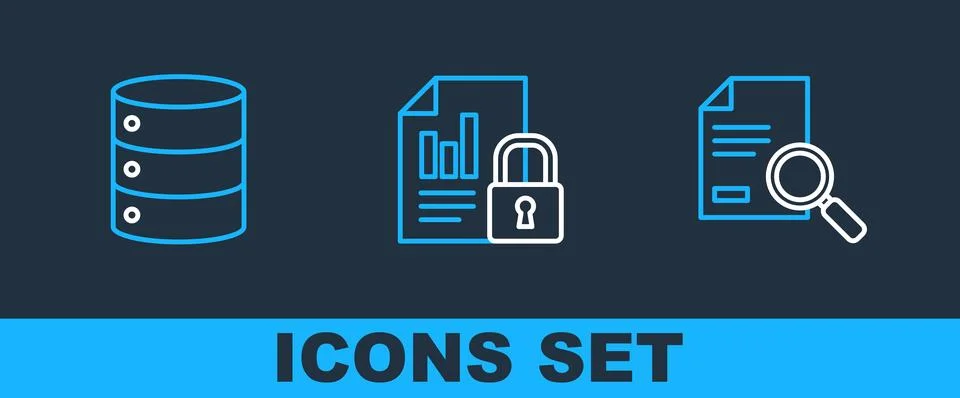 Set line Document with search, Server, Data, Web Hosting and and lock icon 스톡 일러스트