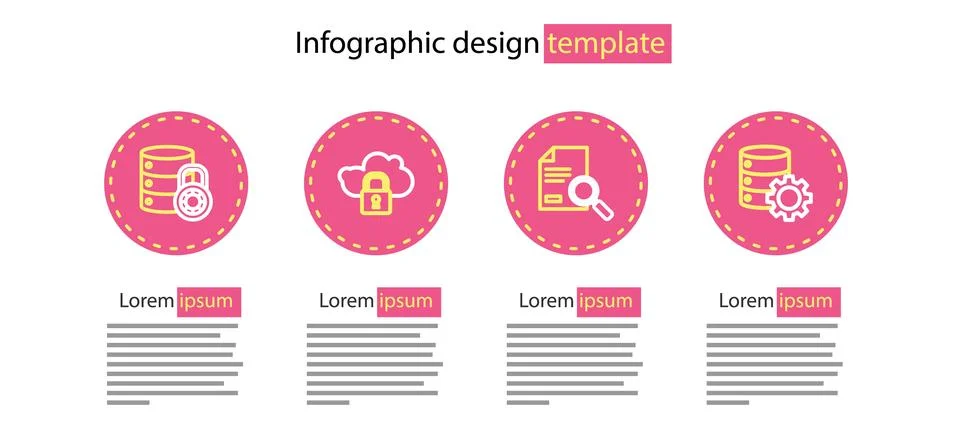 Set line Document with search Server and gear Cloud computing lock and securi Illustrazione stock
