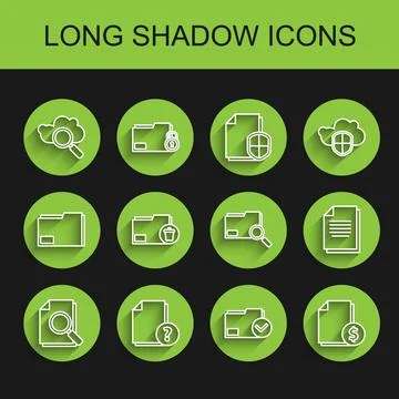 Set line Document with search, Unknown document, Search cloud computing, fo.. Illustrazione stock