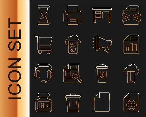 Set line Document settings, Cloud database, with graph chart, Office desk 스톡 일러스트