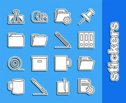 Set line Document settings with gears, folder, Office folders papers and do.. Stock Illustration