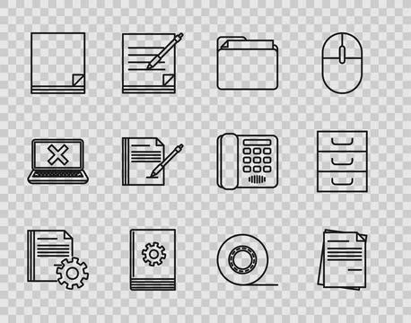 Set line Document settings with gears, File document, folder, User manual, .. 스톡 일러스트