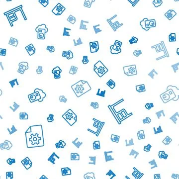 Set line Document settings, Office desk and Cloud database on seamless pattern Stock Illustration
