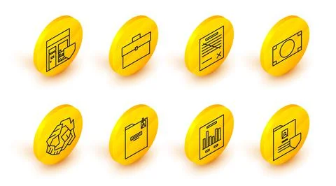 Set line Document with shield, graph chart, Personal folder, Crumpled paper ball Stock Illustration