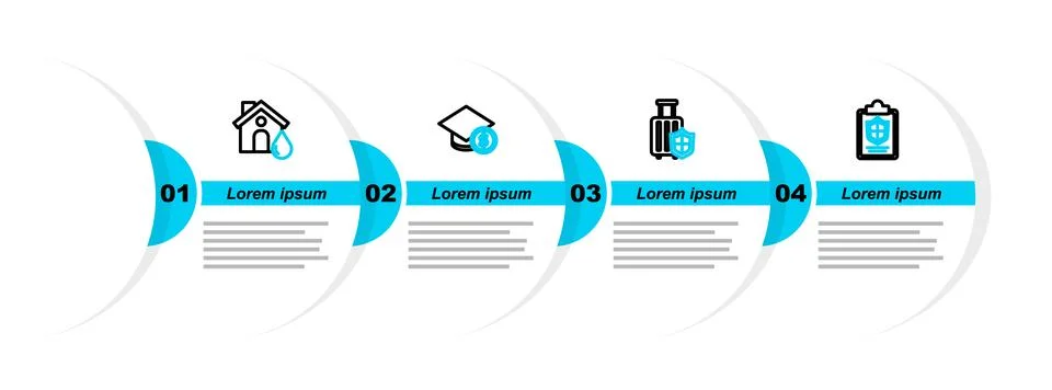 Set line Document with shield, House insurance, Graduation cap and coin and.. Ilustração Stock