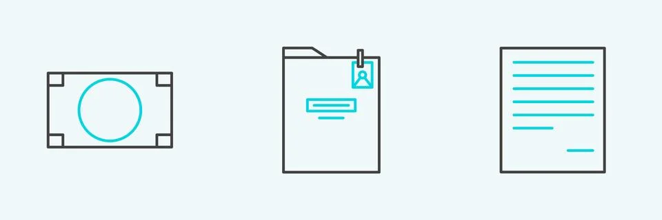 Set line Document, Stacks paper money cash and Personal folder icon. Vector Illustrazione stock