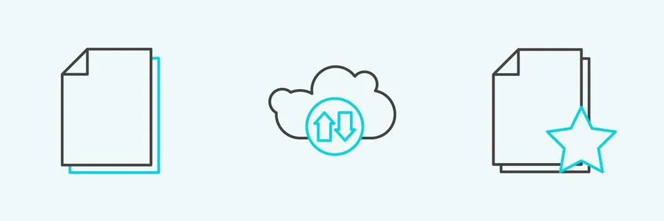 Set line Document with star, and Cloud download and upload icon. Vector Stockillustratie