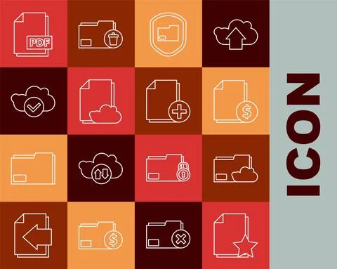 Set line Document with star, Cloud storage text document folder, Finance Stock Illustration