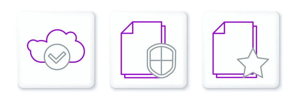 Set line Document with star, Cloud check mark and protection concept icon. .. 스톡 일러스트