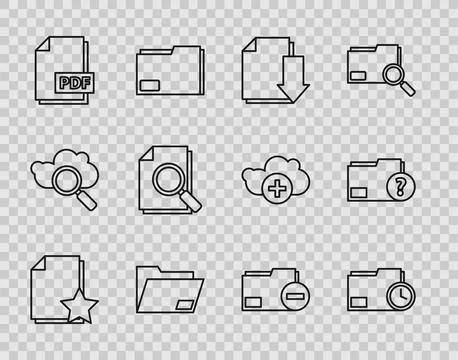 Set line Document with star, folder clock, download, PDF file document, searc 스톡 일러스트