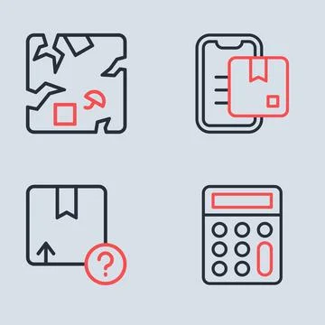 Set line Document tracking marker, Carton cardboard box, Calculator and Bro.. Stock Illustration
