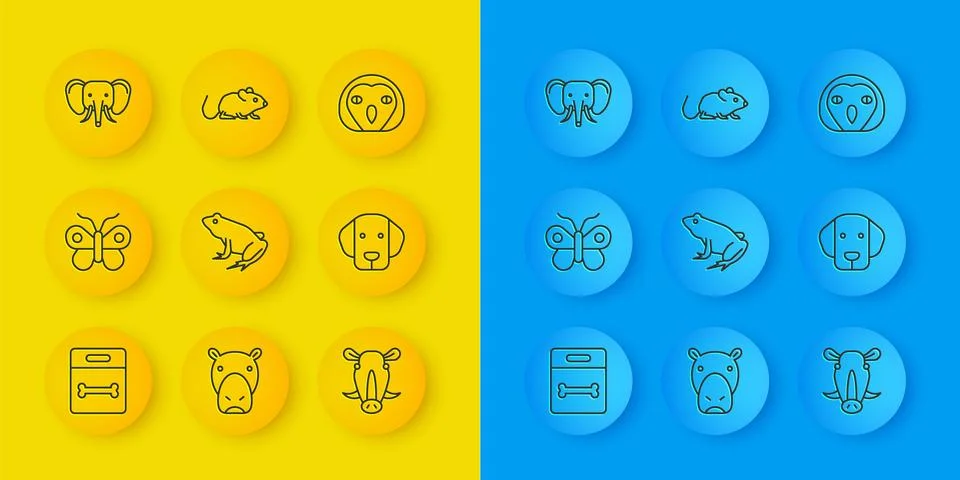 Set line Dog bone, Butterfly, Frog, Wild boar head, Elephant, Owl bird and .. Stock Illustration