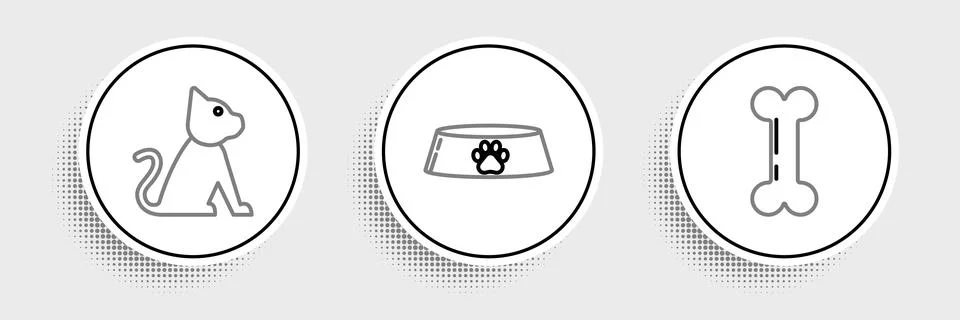 Set line Dog bone, Cat and Pet food bowl for cat or dog icon. Vector Stock Illustration