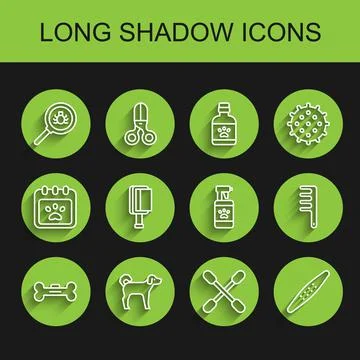 Set line Dog bone, Flea search, Cotton swab for ears, Nail file pet, Hair brush Illustrazione stock