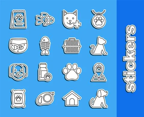 Set line Dog, Map pointer with veterinary medicine hospital, Cat, Veterinary Stock Illustration