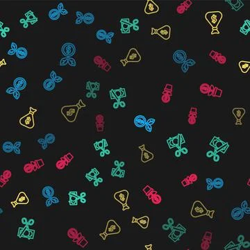 Set line Dollar plant, Scissors cutting money, Money bag and on seamless pattern Illustrazione stock