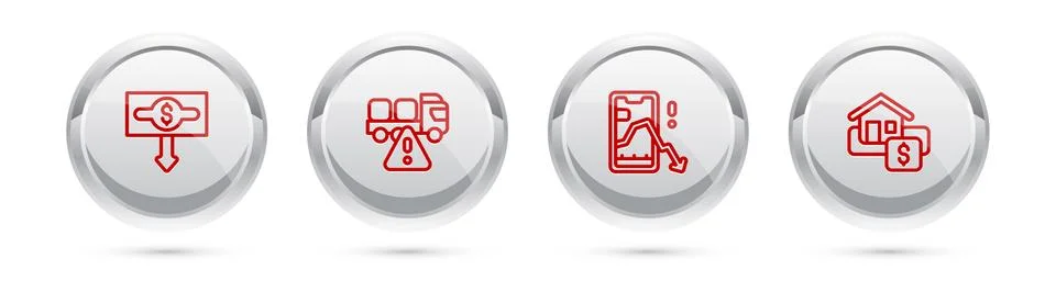 Set line Dollar rate decrease, Stop delivery cargo truck, Mobile stock trading Stock Illustration